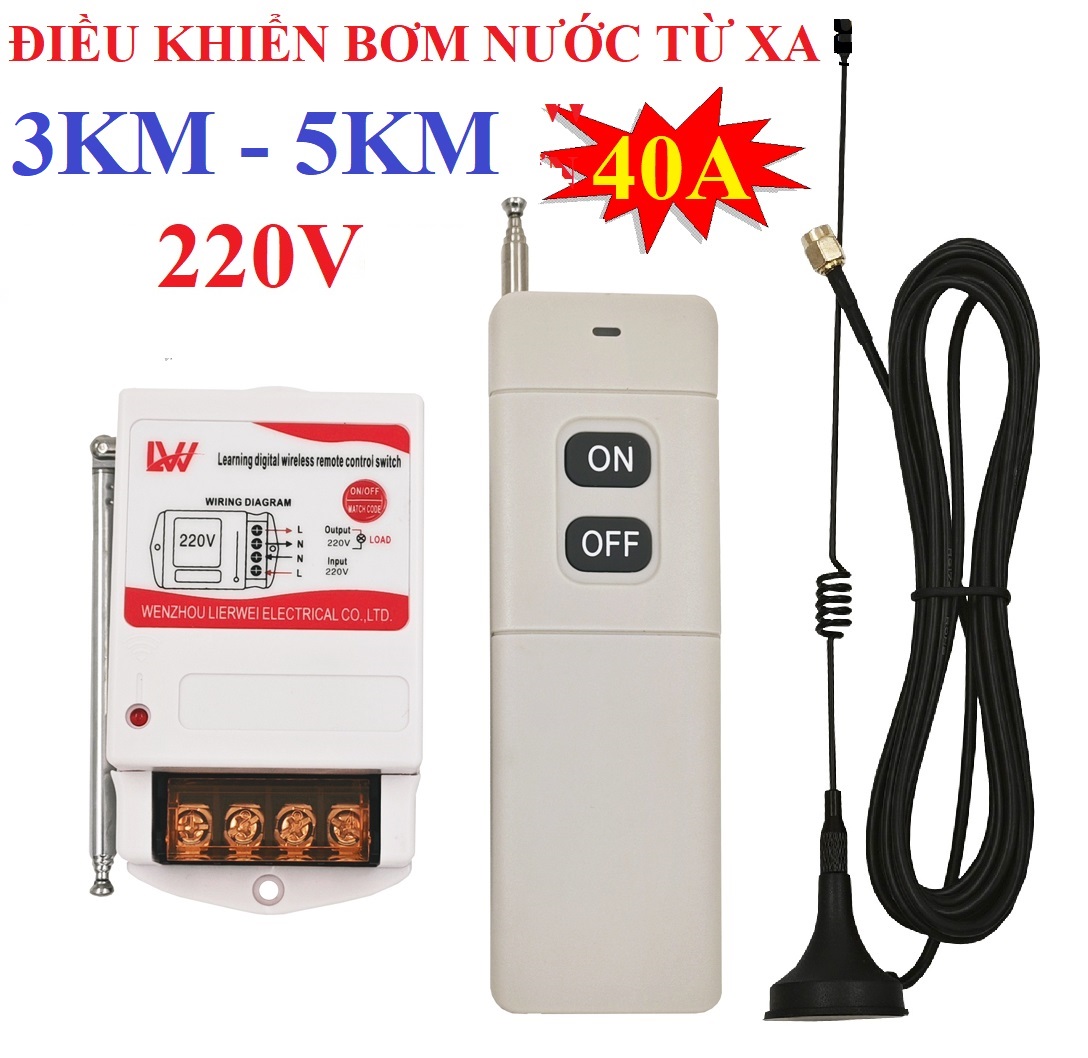 Bộ công tắc điều khiển từ xa cho  máy bơm động cơ 5KM 220V 40A LW từ 1KM đến 5KM mạch biến áp chịu t