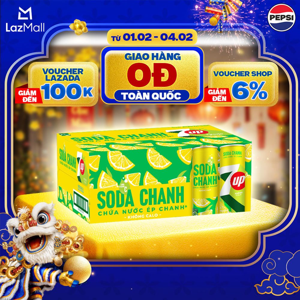 [SALE TẾT] Thùng Nước Uống Có Gaz 7UP Soda Chanh Không Calo Không Đường (320ml/lon)