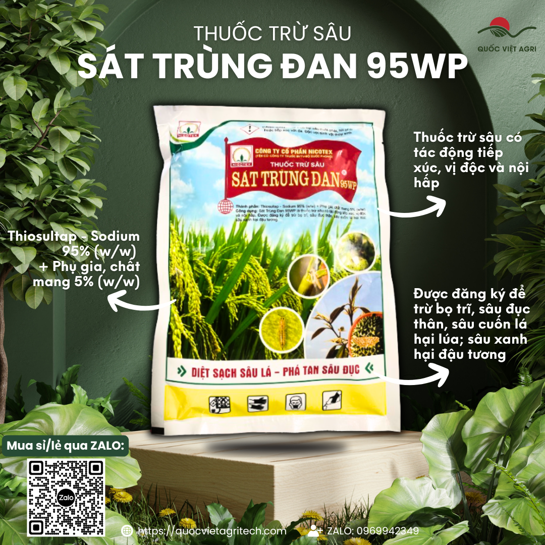 Thuốc trừ sâu SÁT TRÙNG ĐAN 95WP Sattrungdan Nicotex  (100g - 200g) - Thiosultap Sodium 95%w/w Trừ s
