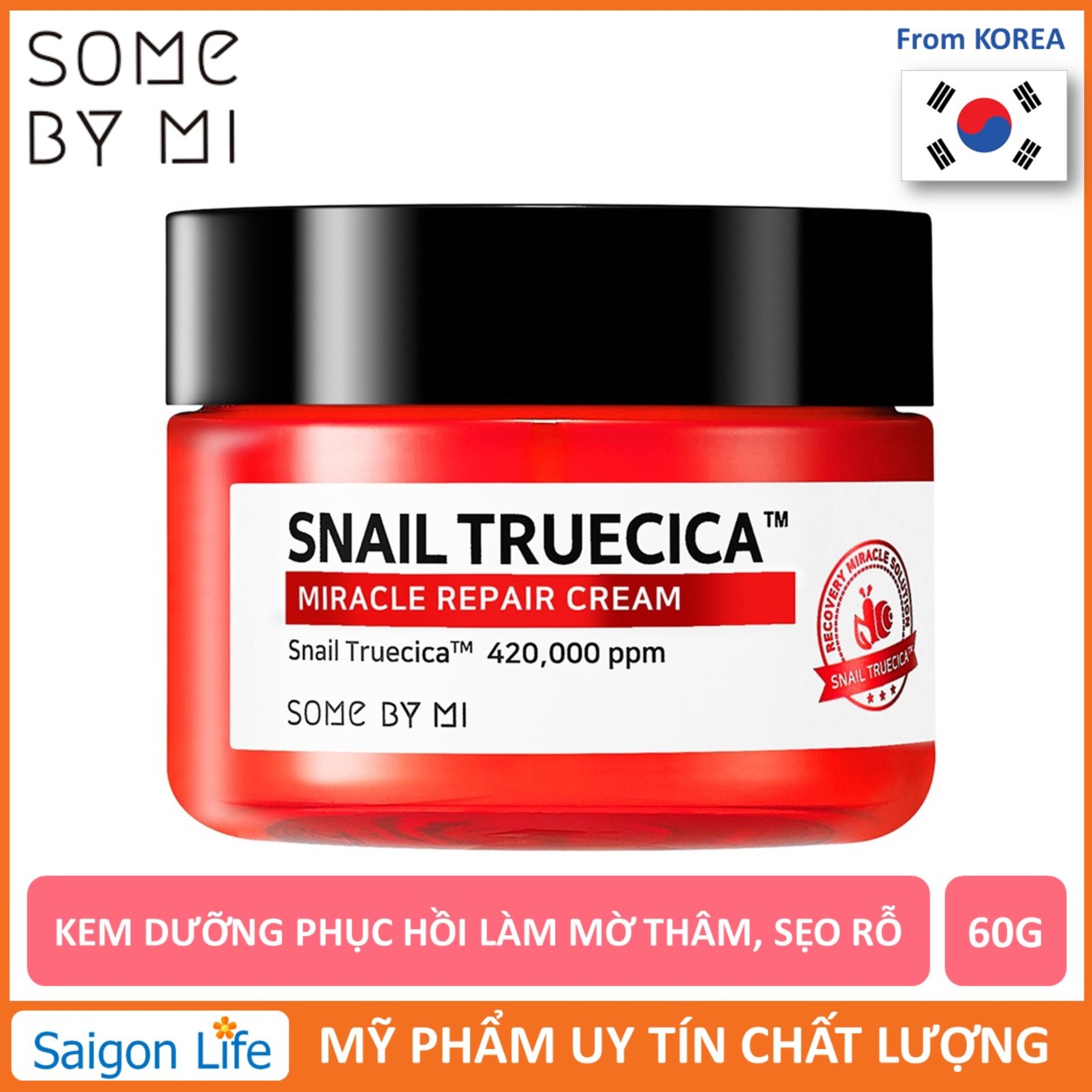 Kem Dưỡng Phục Hồi Làm Mờ Vết Thâm Sẹo Rỗ Some By Mi Snail Truecica Miracle Repair Cream 60g