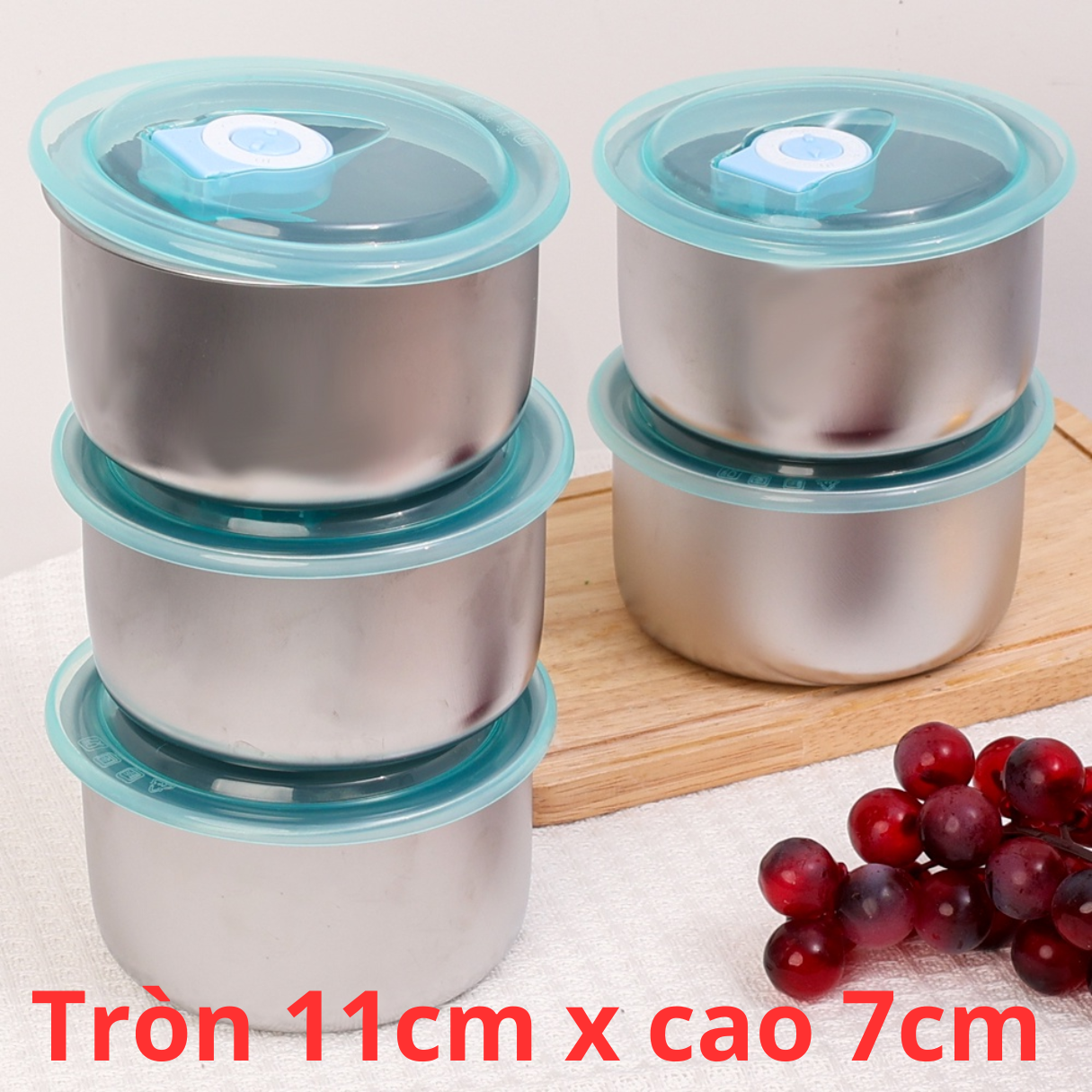 Combo 5 khay đựng thực phẩm inox 304 có nắp đậy hộp đựng thực phẩm bằng inox để tủ lạnh