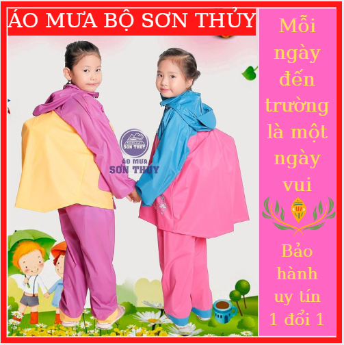 Áo mưa trẻ em - Bộ quần áo mưa có lưng che cặp trẻ em - Bảo vệ bé và cặp sách của bé - Hàng công ty Sơn Thủy - Chất liệu PVC có độ bền cao - Bảo hành 1 đổi 1 tại BamboStore