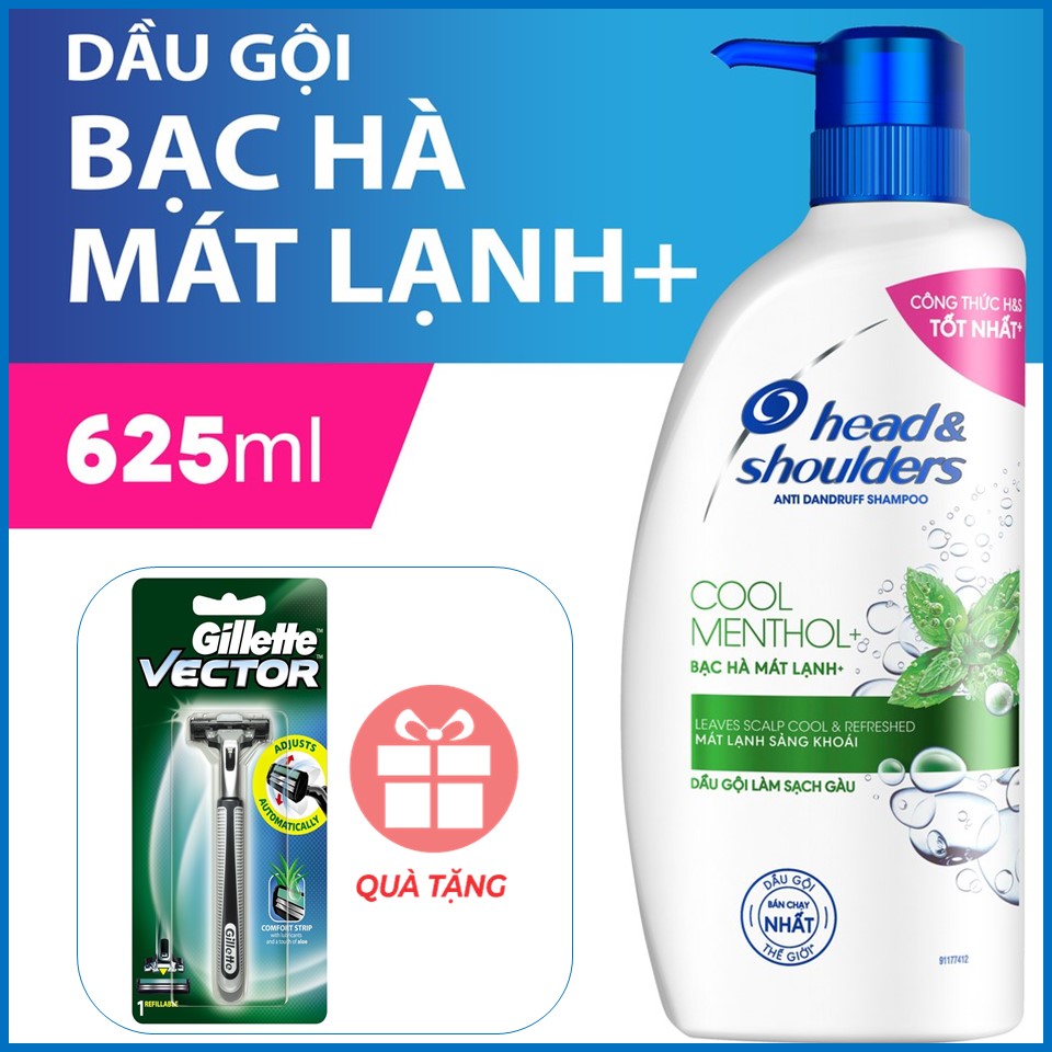 [Hcm]Combo Head&Shoulders Bạc Hà 625Ml Tặng 1 Cán Gillette Vector