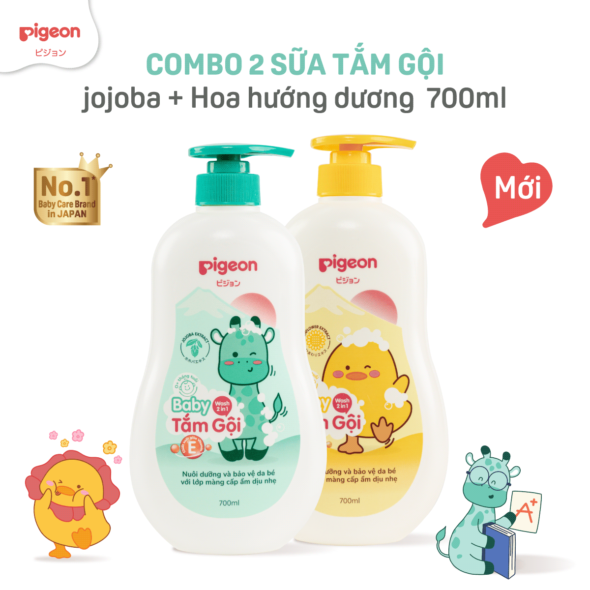 Combo Sữa Tắm & Dầu Gội Hương Jojoba/ Tắm Gội Cho Bé Pigeon 700ml
