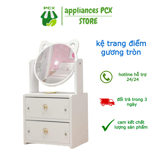 [ Khuyến Mãi ] Kệ Trang Điểm Gương Tròn Tủ Đựng Đồ Trang Điểm Mini Có Gương Tai Mèo Giá Mỹ Phẩm Mini - Hà Nội Shop