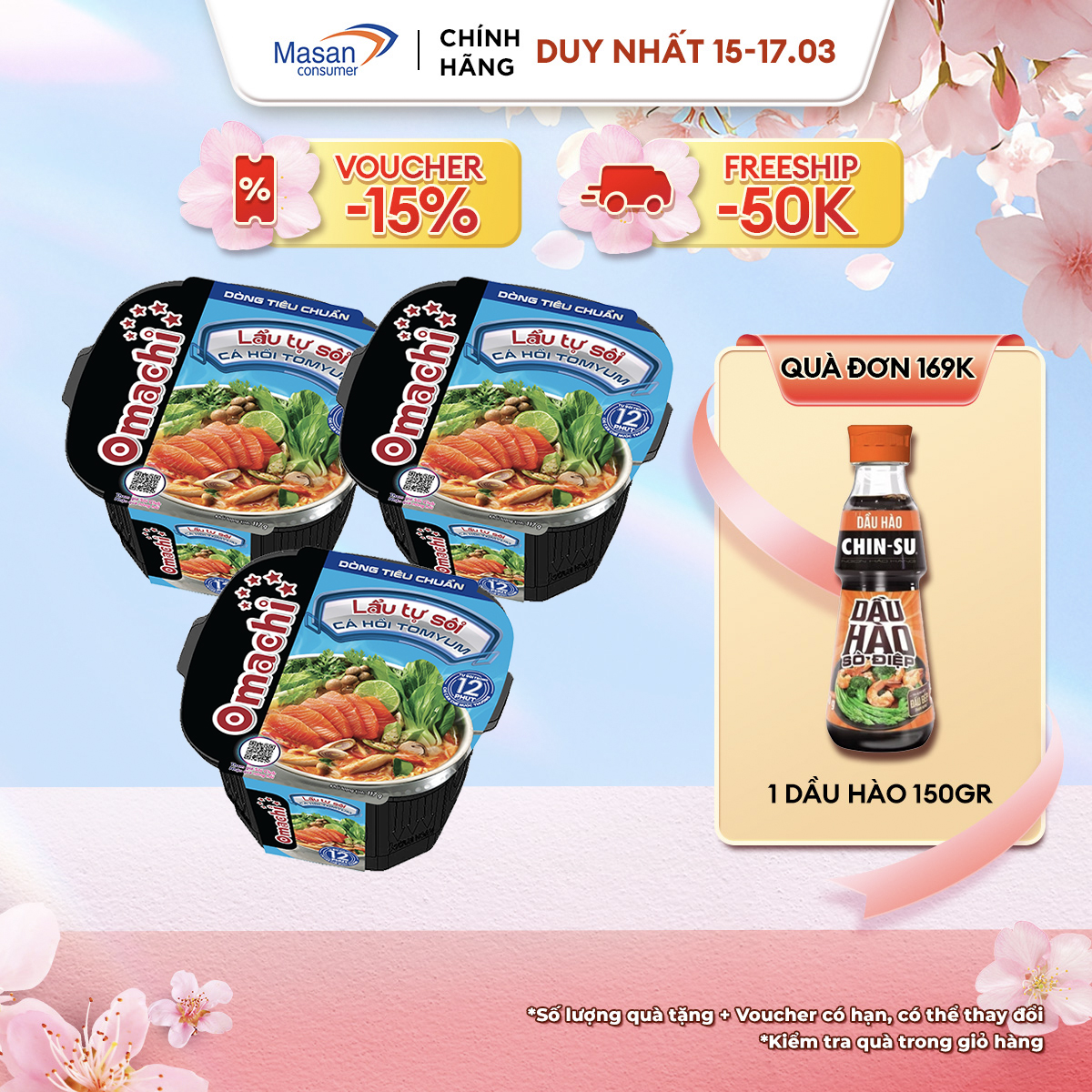 Combo 3 Omachi lẩu tự sôi cá hồi tomyum 117g