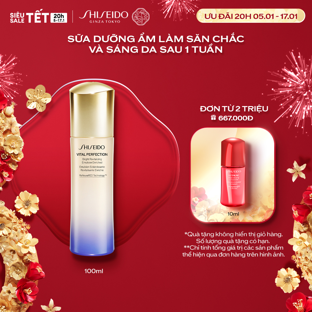 Sữa dưỡng ẩm làm săn chắc và sáng da Shiseido Vital Perfection Bright Revitalizing Emulsion Enriched