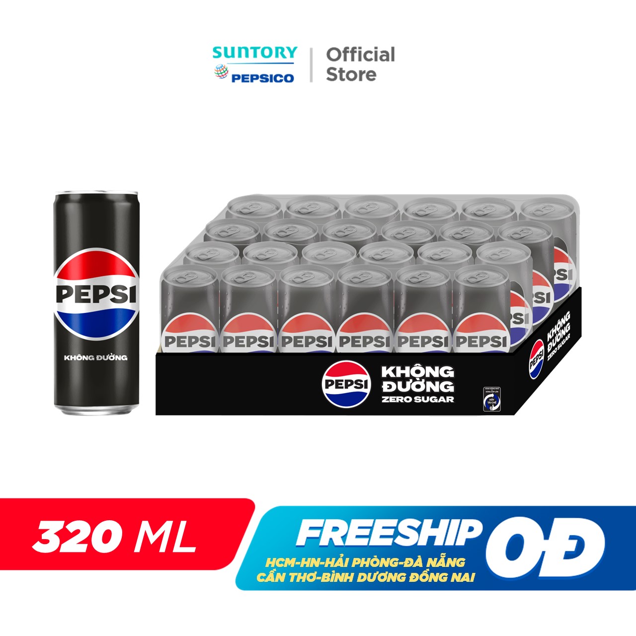 Thùng 24 Lon Nước Uống Có Gaz Pepsi Không Calo (320ml/lon)