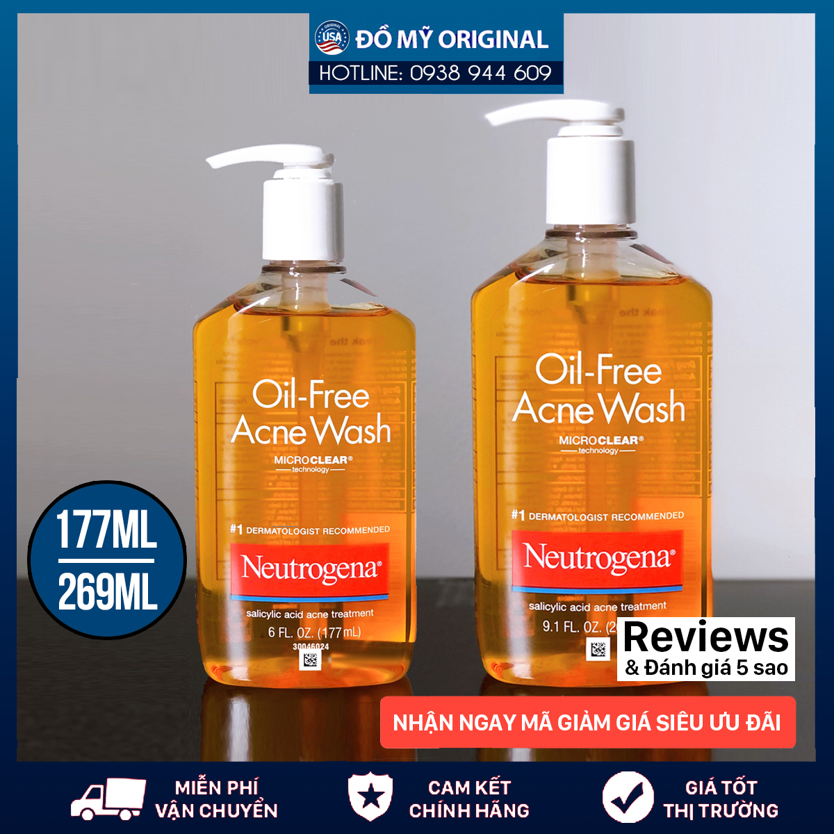 [HCM]Sữa Rửa Mặt Neutrogena Oil-Free Acne Wash 177ml - 269ml Hàng Nhập Mỹ Dành Cho Da Dầu Da Dễ Dị Ứng Nổi Mụn Giúp Năng Ngừa Và Tẩy Sạch Mụn Mà Không Làm Cho Da Bị Khô Ráp