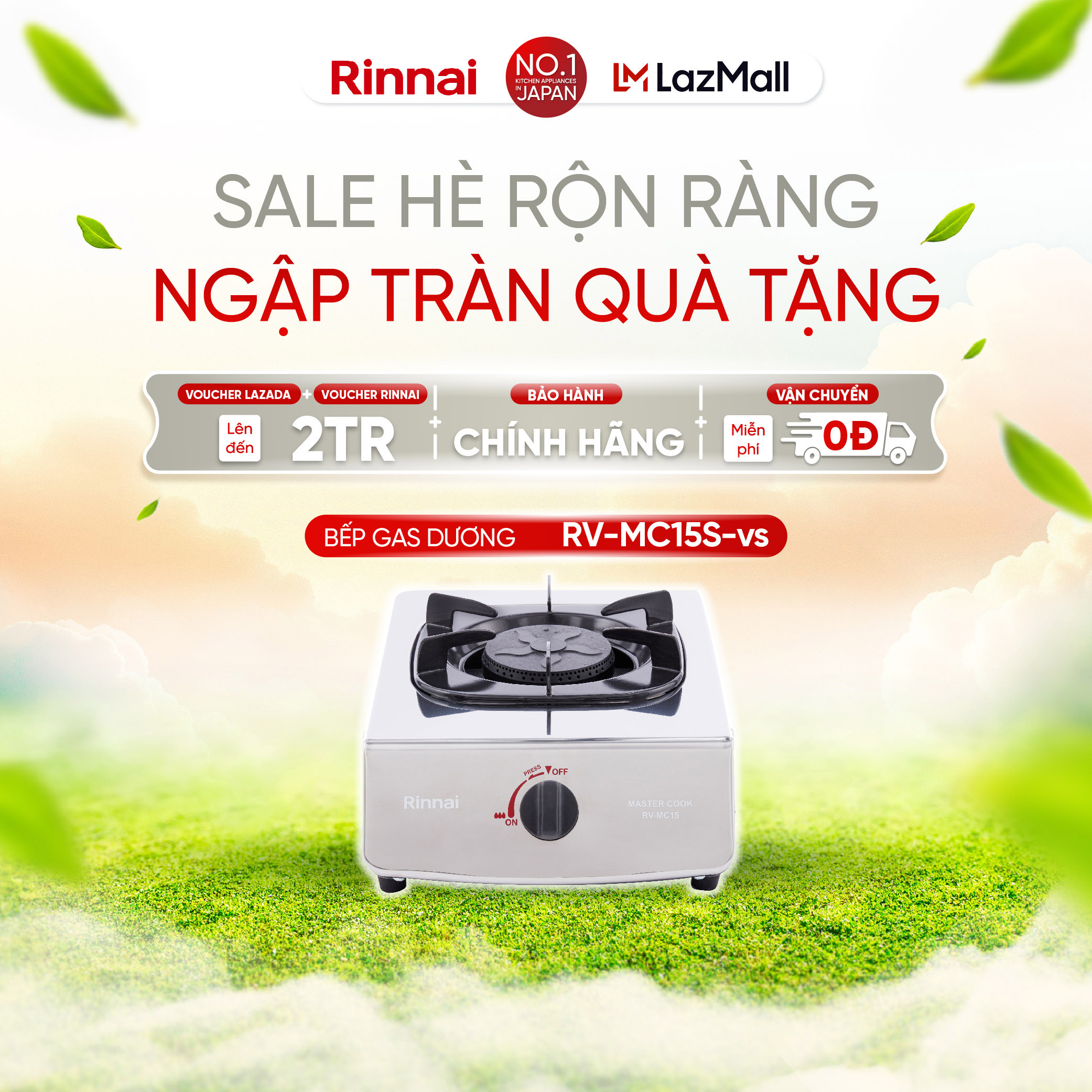 Bếp gas đơn Rinnai RV-MC15S - Mặt inox, kiềng thép tráng men, màu bạc