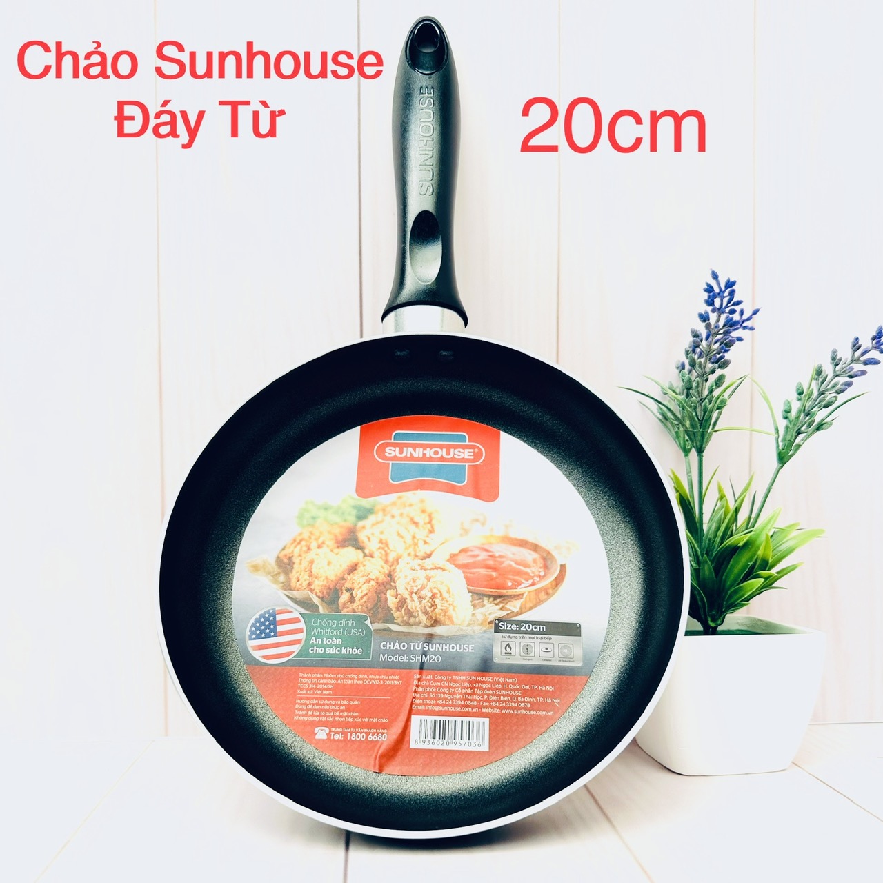 Chảo chống dính BẾP TỪ SUNHOUSE 20cm dày 2.1mm Phủ chống dính Whitford (USA) SIÊU BỀN