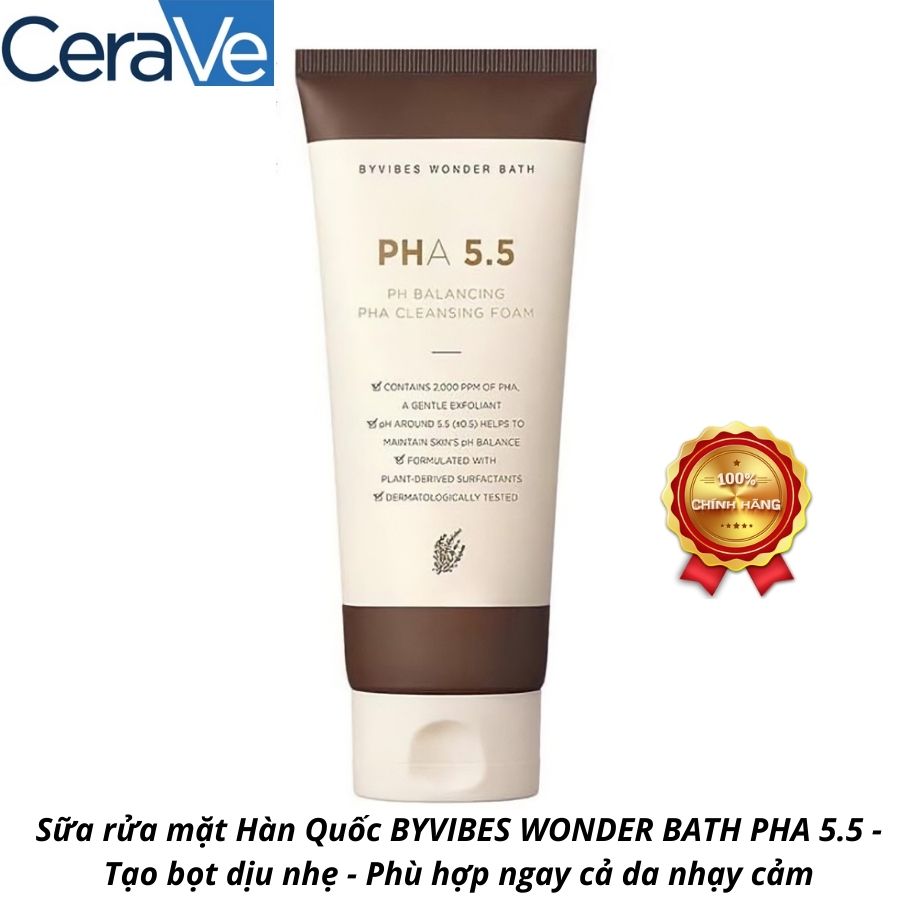 Sữa rửa mặt Hàn Quốc BYVIBES WONDER BATH PHA 5.5 - Tạo bọt dịu nhẹ - Phù hợp ngay cả da nhạy cảm