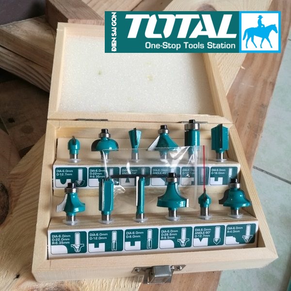 BỘ 12 MŨI PHAY GỖ 12mm 6mm 6.3mm TOTAL Chính hãng TACSR2121 TACSR0121