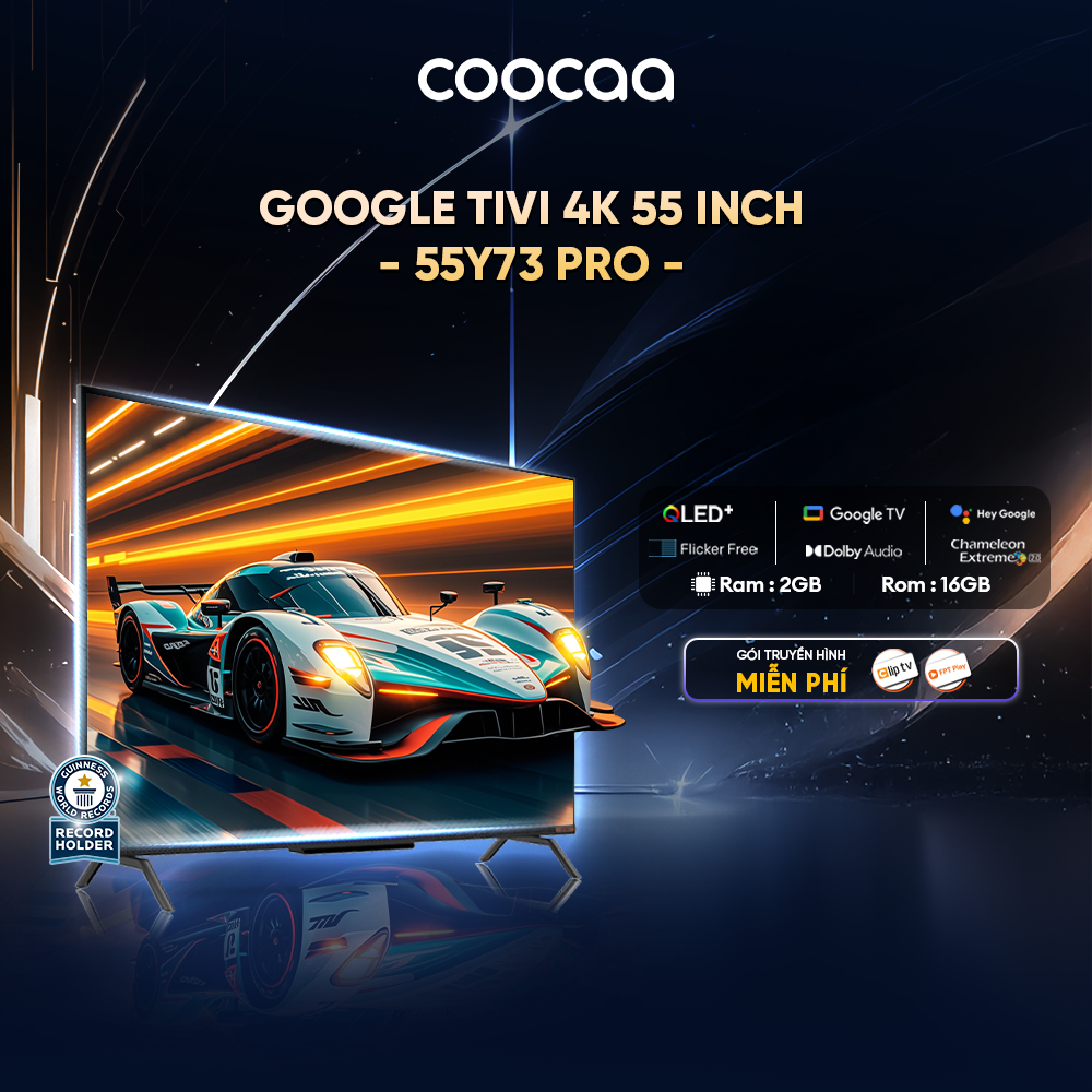 GOOGLE TIVI QLED+ 55 INCH - 55Y73 PRO Youtube Netfilx Smart TV 2024 Tặng gói giải trí cliptv 1 năm F