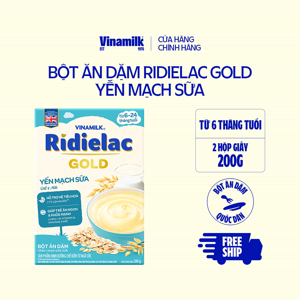 Bột Ăn Dặm Ridielac Gold Yến Mạch Sữa - 2 Hộp Giấy 200g