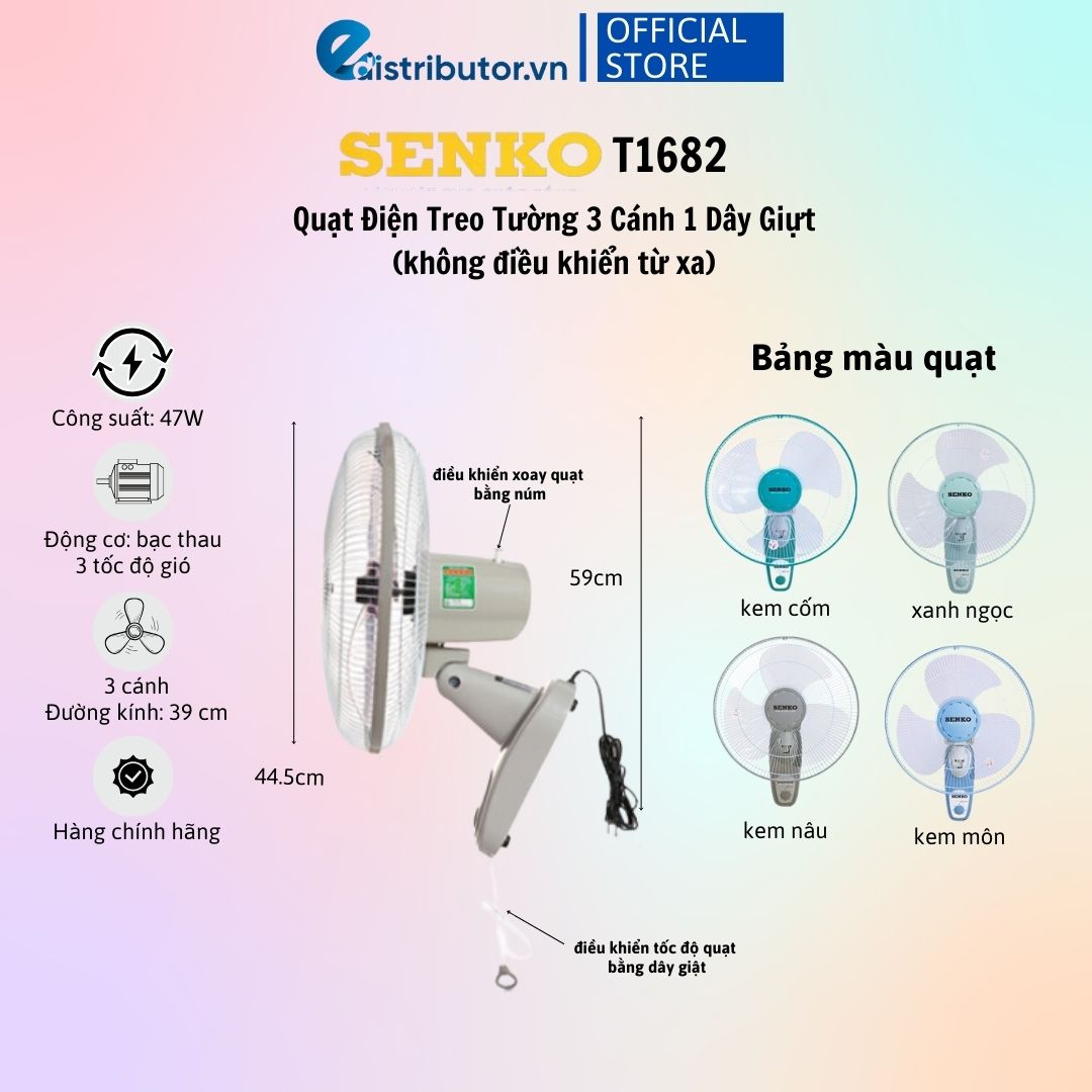 Quạt Treo Remote SENKO TR1683 ( Có Remote) / TR1628 (Có Điều Khiển Từ Xa) - Quạt T1682 / T1680 ( 1 DÂY ĐIỀU KHIỂN TỐC ĐỘ Không Có Điều Khiển Từ Xa) - Hàng Chính Hãng - Bảo Hành 12 Tháng - Quạt Treo Tường Senko Có Remote TR1628 (Tương tự mã TR1683)