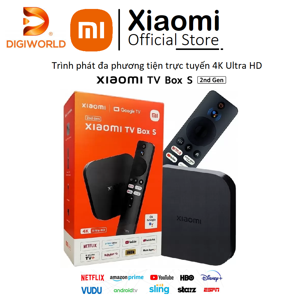 Mibox S Gen 2 4K - Xiaomi TV Box S 2nd UHD 4K(3840×2160p) 60fps Bluetooth 5.2 Hệ điều hành Google TV HDR10+ Bản quốc tế - Chính hãng Digiworld