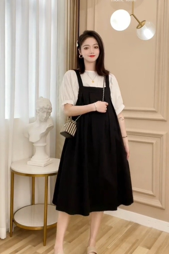 Bà bầu mùa hè thời trang Hàn Quốc phiên bản áo ngắn tay mới có thể cho con  bú đầm ngắn tay dài - Áo thai sản váy bầu suông đẹp |