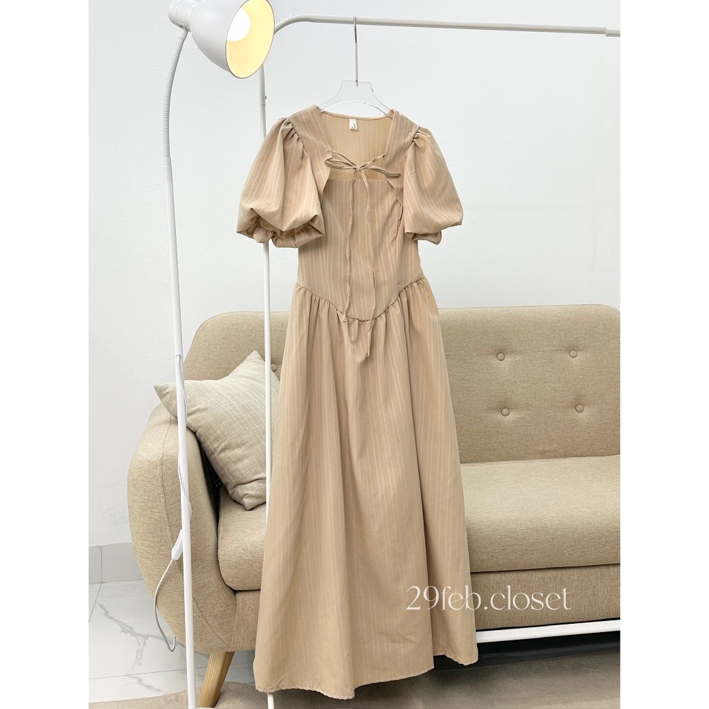 Set váy đũi gân 2 dây dáng ôm lưng chun co dãn kèm áo croptop tay phồng tiểu thơ siêu xinh freesize