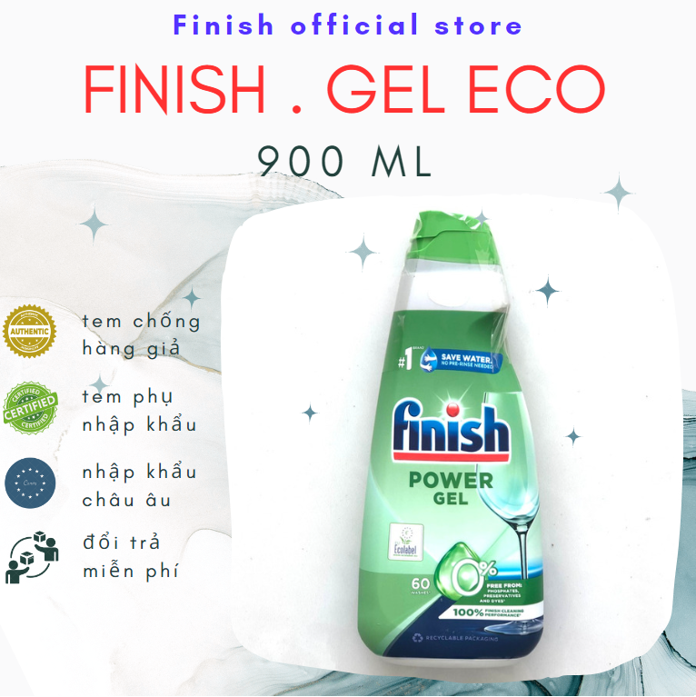 GEL rửa bát Finish ECO 0% 900ML - 10 tính năng vượt trội