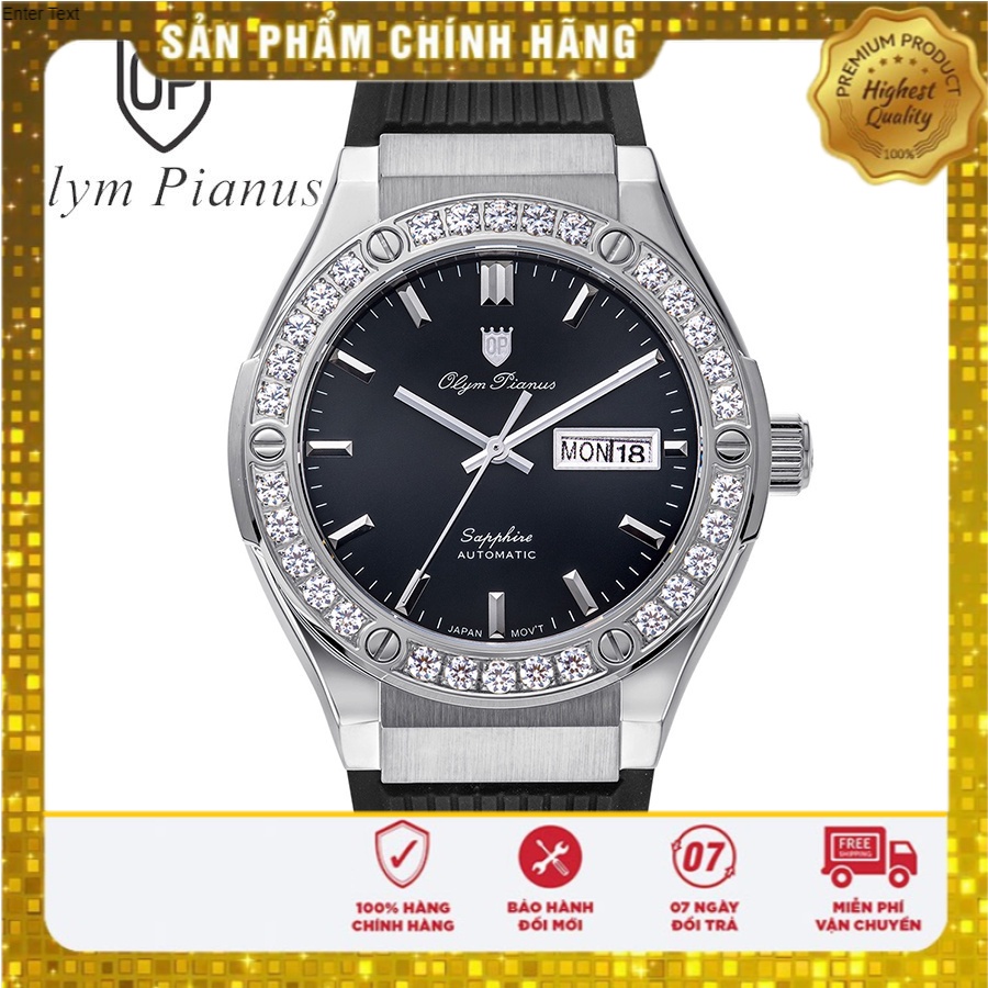 Đồng hồ nam dây cao su chính hãng Olym Pianus OP990-45 OP990-45ADGS-GL đen