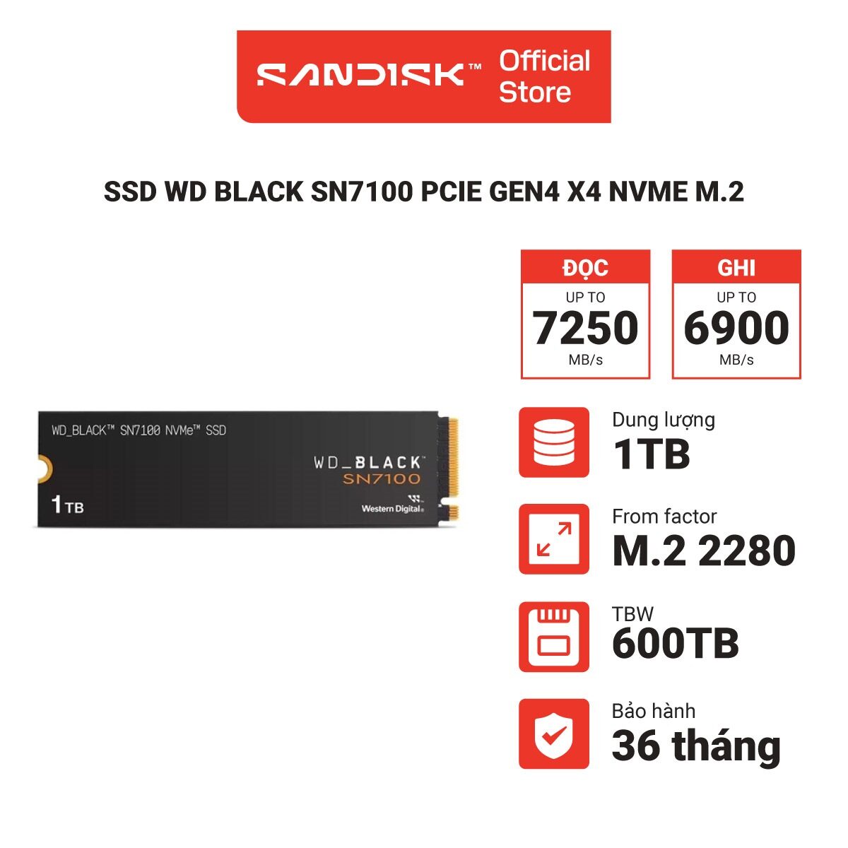 Ổ cứng SSD WD Black SN7100 500GB - 1TB PCIe Gen4 x4 NVMe M.2