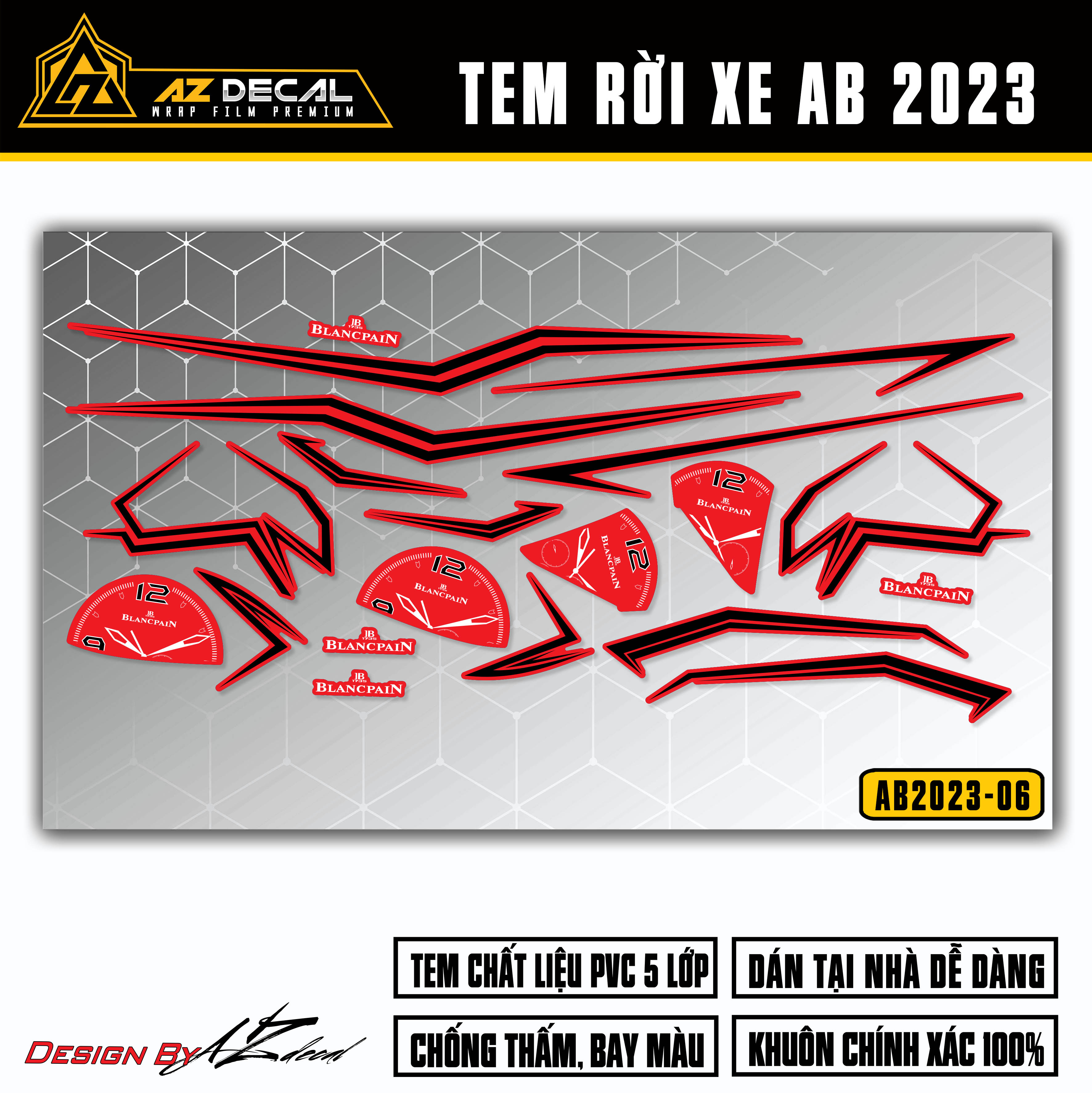 Tem AirBlade 2023 Mẫu Tem Chỉ Đồng Hồ | AB2023-06 | Team Decal Dán Xe Máy AB Air Blade 125 160 Chống