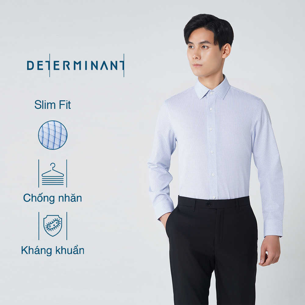 Áo Sơ Mi Nam Công Sở Tay Dài - Dáng Ôm DETERMINANT Cotton - Chống Nhăn - Kháng Khuẩn - 301-kẻ Caro M