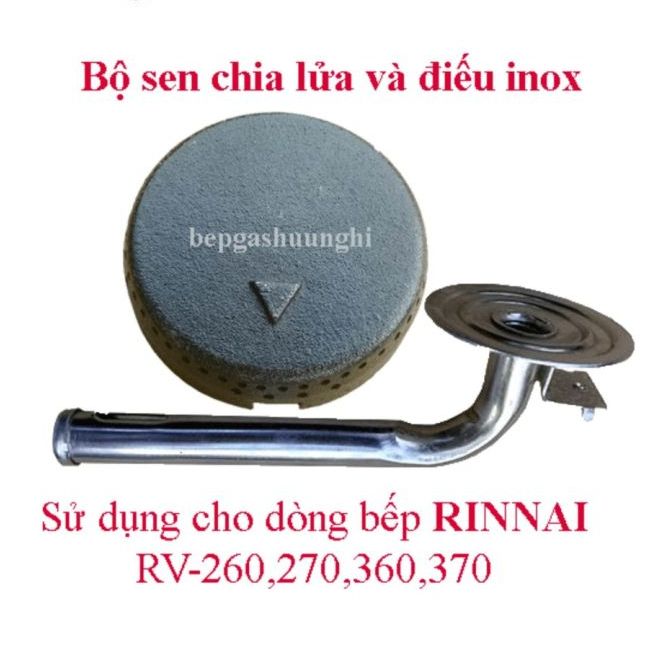 Bộ điếu Inox và mâm sen GANG chia lửa bếp gas để bàn Rinnai 270370150