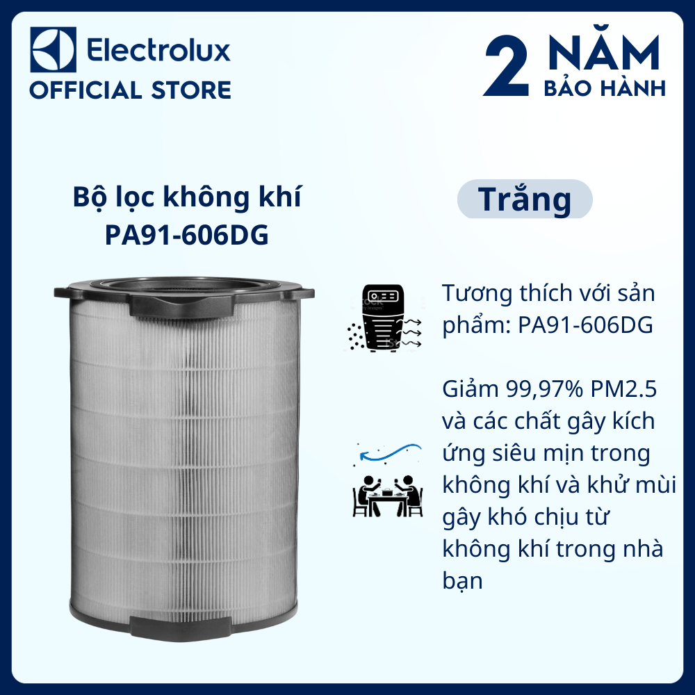 Bộ lọc không khí Electrolux PA91-606DG Giảm 9997% PM2.5 và các chất gây kích ứng siêu mịn trong khôn