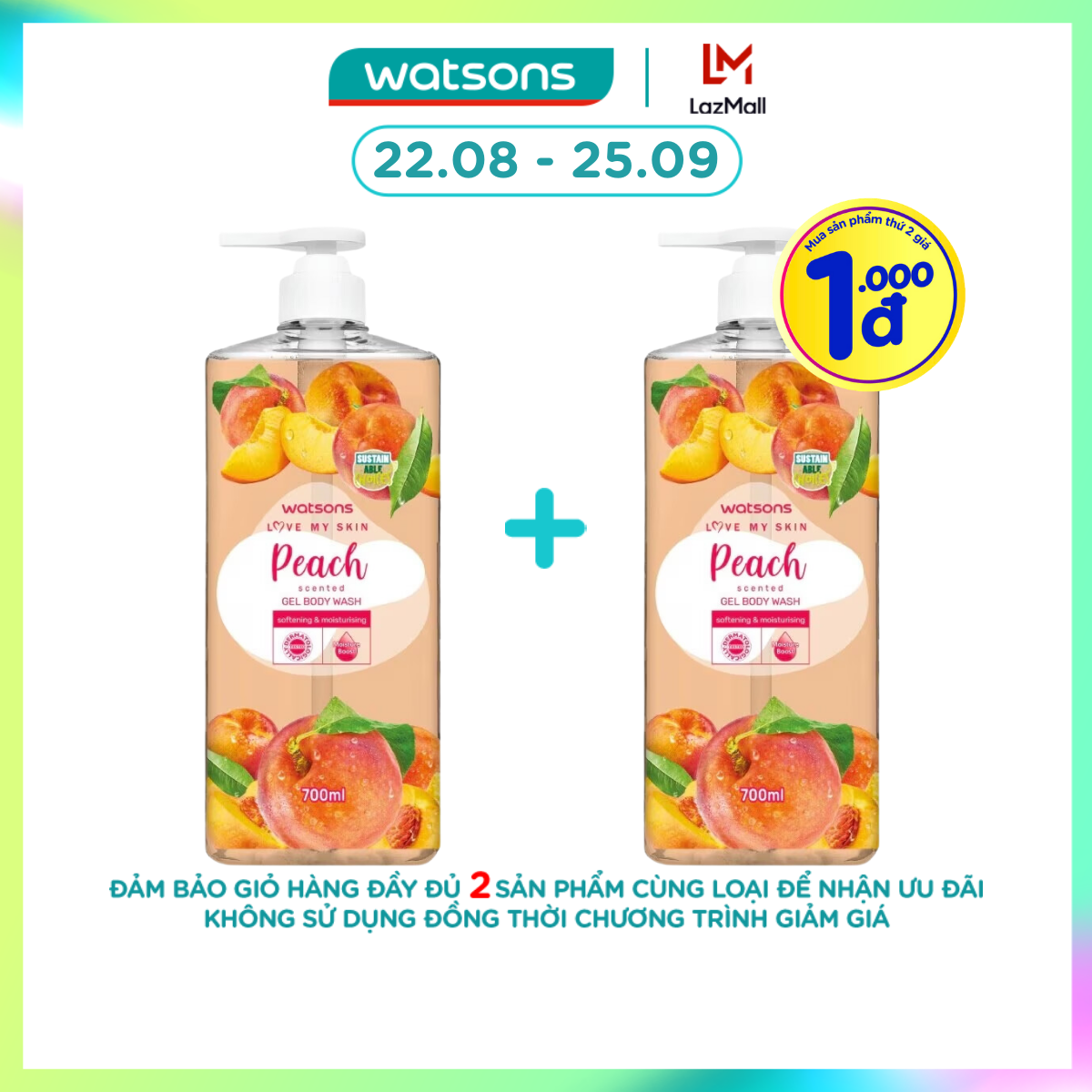 [1000đ SẢN PHẨM THỨ 2] Gel Tắm Watsons Love My Skin Peach Scented Gel Body Wash 700ml