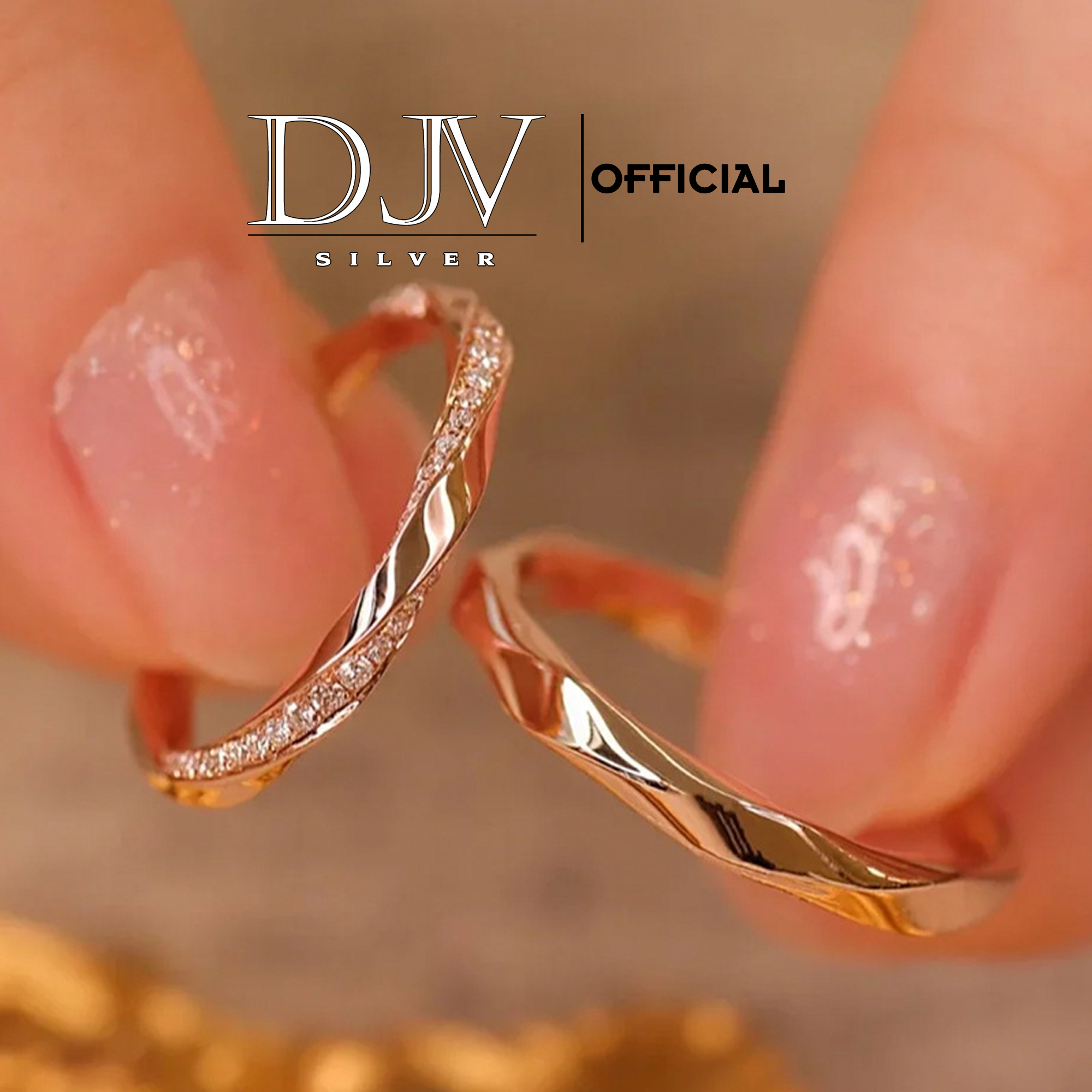 Nhẫn đôi bạc ý DJV cao cấp nhẫn đôi bạc 925 sang trọng đính đá mossanite lấp lánh