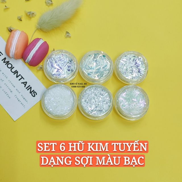 [HCM][Lấy mã giảm thêm 30%]SET 6 HŨ KIM TUYẾN DẠNG SỢI MÀU BẠC TRANG TRÍ MÓNG TAY NGHỆ THUẬT - 1 SET MIX 6 SIZES DỄ PHA PHỐI DESIGN SÁNG TẠO