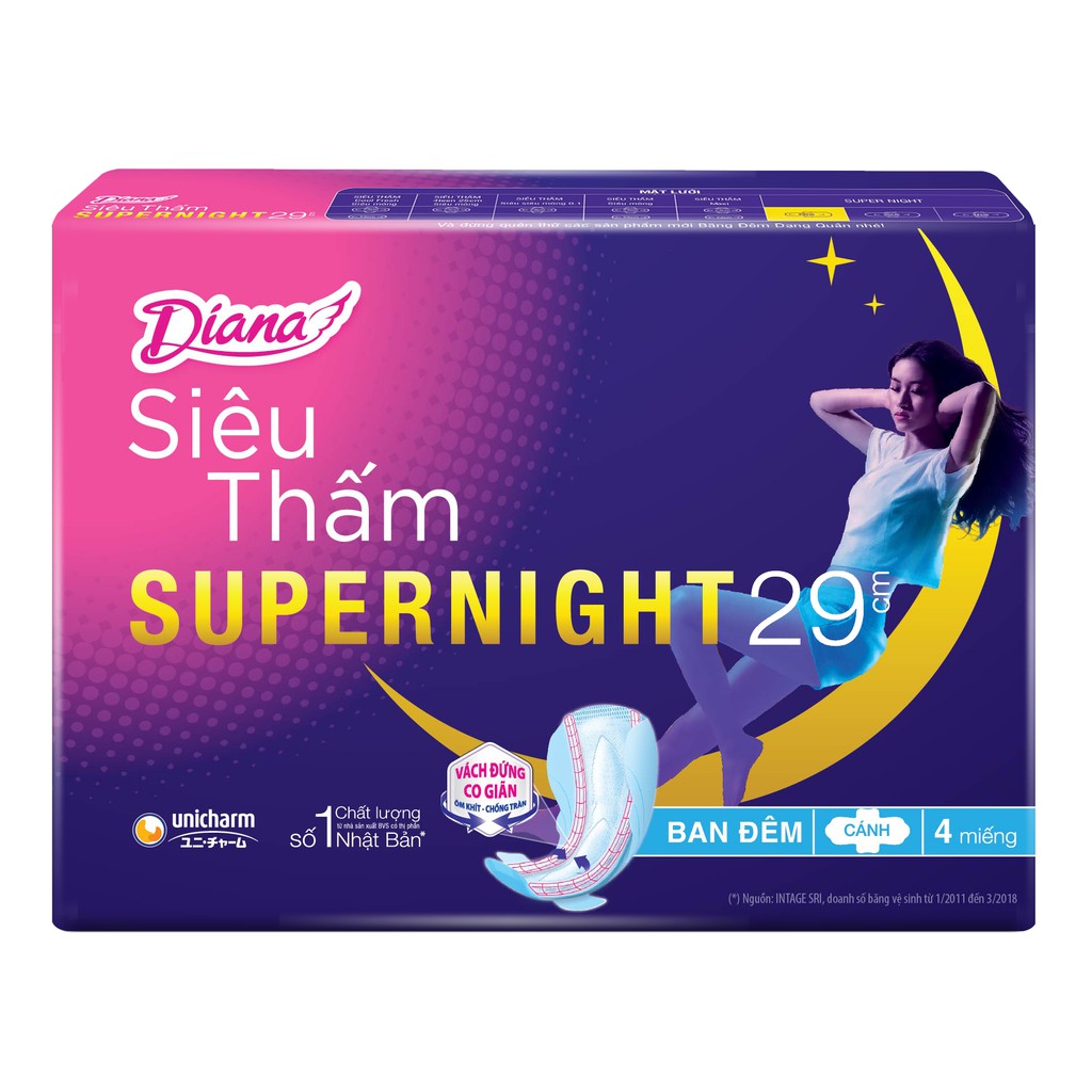 Băng Vệ Sinh Diana Ban Đêm 29Cm 4 Miếng Siêu Thấm