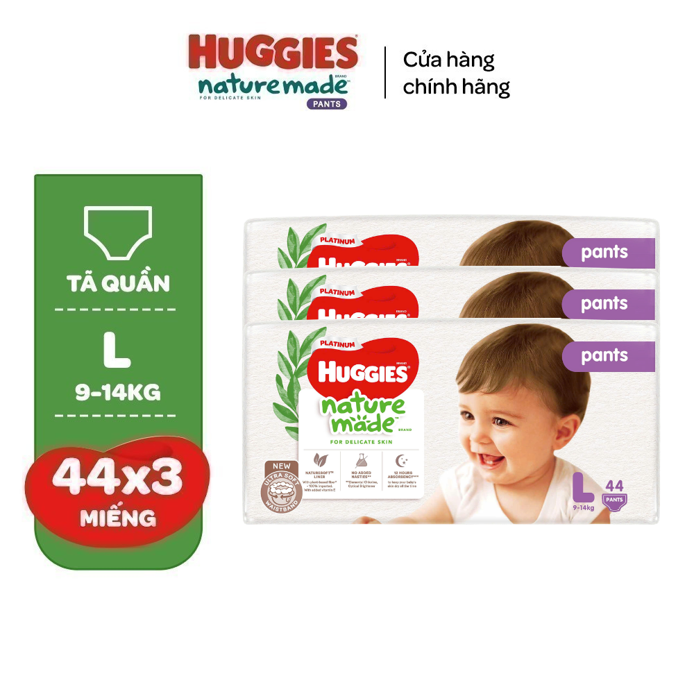 Combo 3 Tã/Bỉm quần Huggies NatureMade Platinum M58/L44/XL38/XXL26/XXXL28