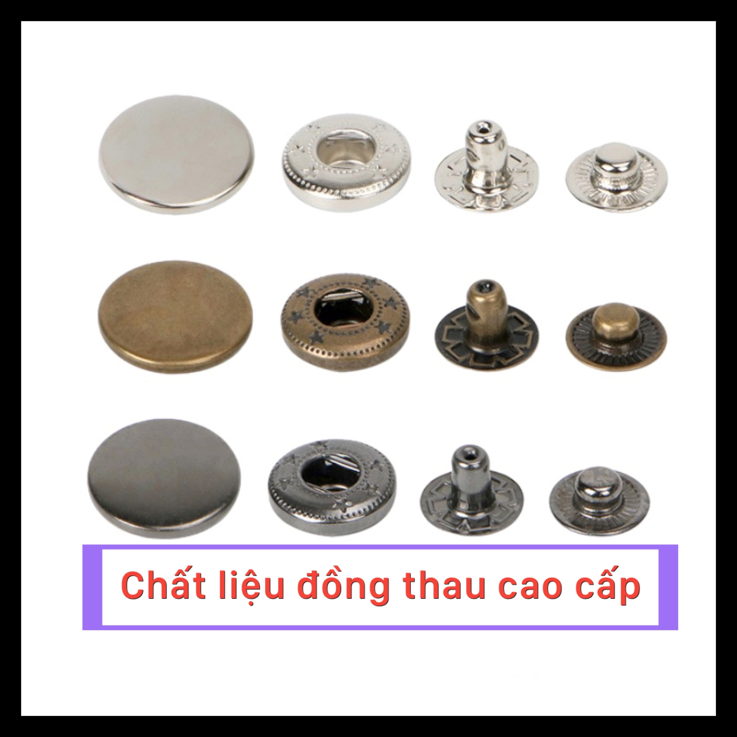 Set 10 bộ cúc bấm 4 thành phần không gỉ sét nút bóp cho phụ kiện may mặc