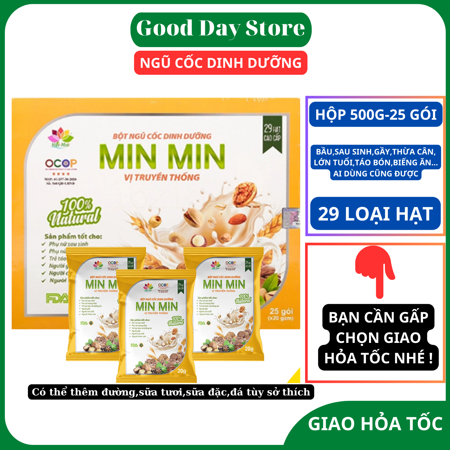 Ngũ Cốc Min Min 29 Loại Hạt Ngũ Cốc Lợi Sữa Cho Bà Bầu Ngũ Cốc Giảm Cân Tăng Cân1 hộp 25 gói mỗi gói