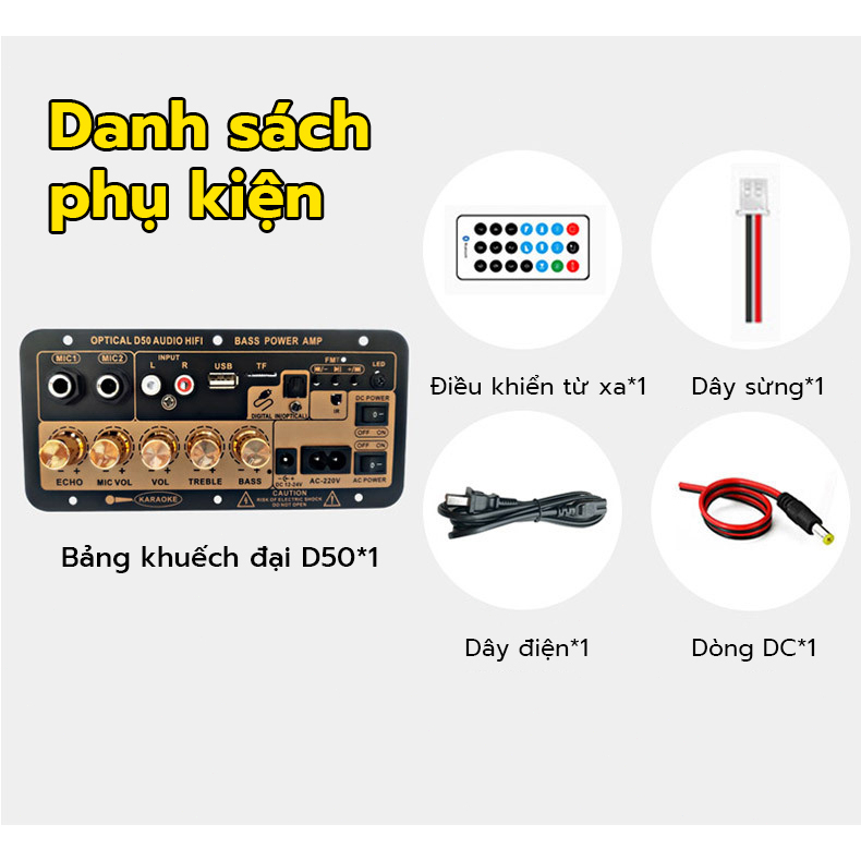 Mạch loa D10 Bluetooth 5.0 hát Karaoke công suất lớn 120w 12V/24V/220V lắp loa kéo chế loa (Tặng kèm
