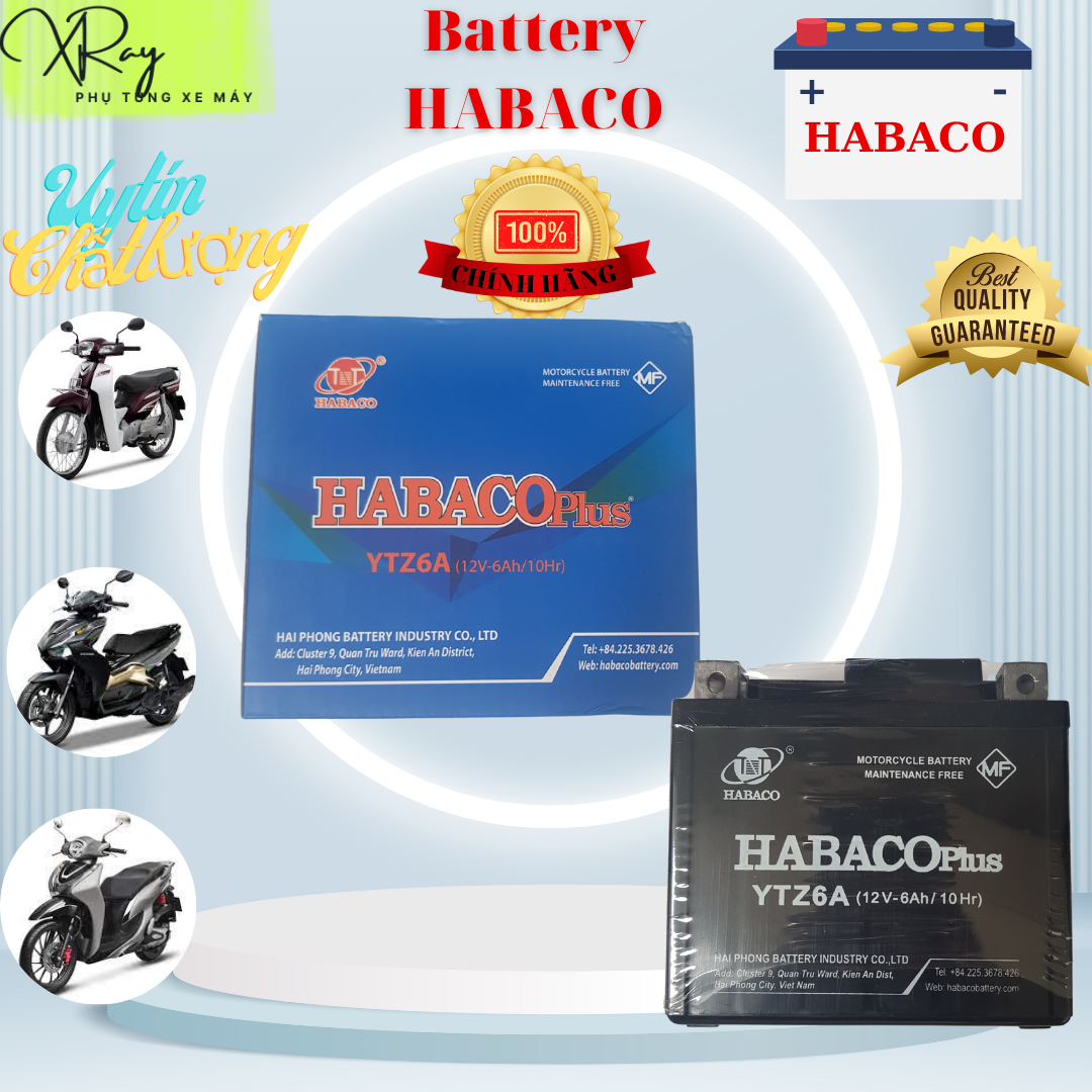 Ắc quy khô xe máy HABACO YTZ6A - 12V 6Ah(10HR) Vision 2014 Lead 2012 Lead FICAST/DIST Lead 125 Air B