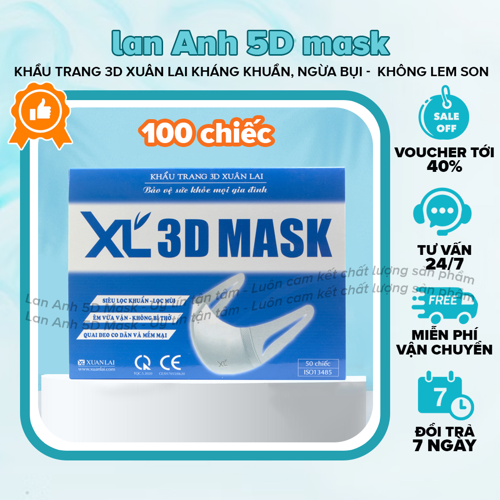 Khẩu Trang 3D Xuân Lai - Khẩu Trang 3D Lan Anh 5D Mask Form Dễ Chịu Ôm Mặt Không Làm Lem Son Lọc Bụi Mịn. Lan Anh 5D Mask