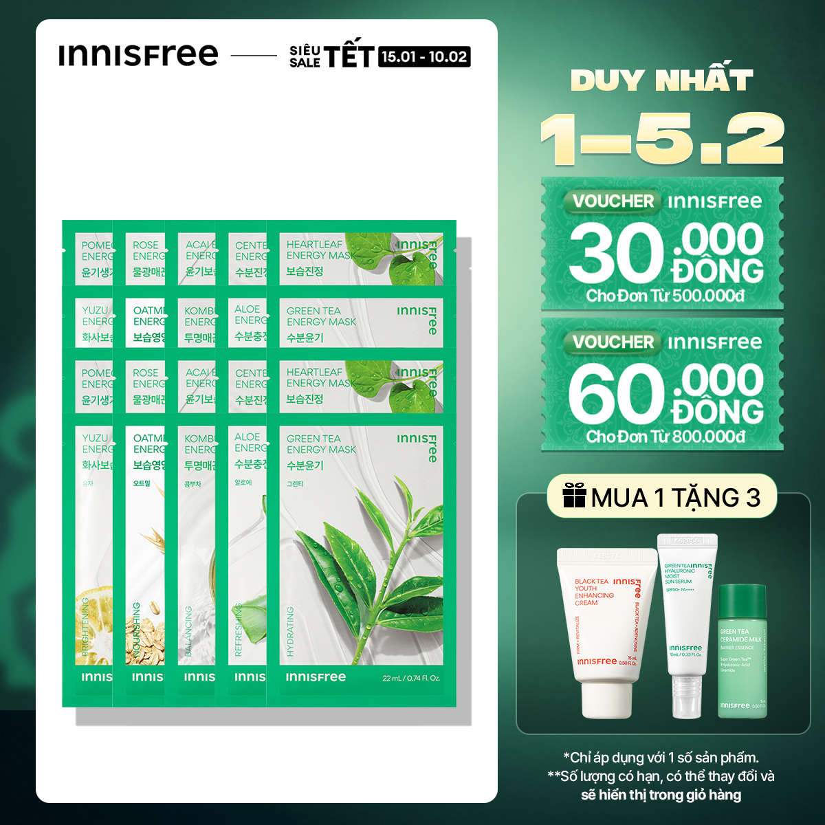 Combo 20 Mặt nạ giấy nước ép thiên nhiên INNISFREE Energy Mask - Giao ngẫu nhiên