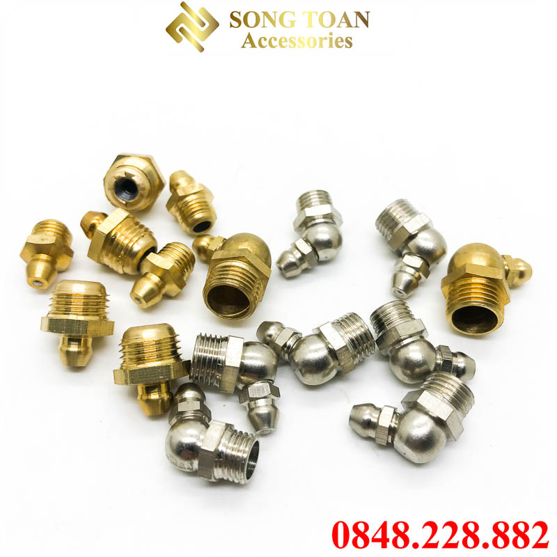 Vú Bơm Mỡ Đầu Vú Mỡ Đồng Thau M6 M8 M10 M12 - Thẳng và Cong