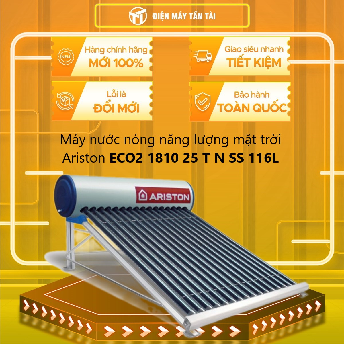 ECO2 1810 25 T N SS - Máy nước nóng năng lượng mặt trời Ariston ECO2 1810 25 T N SS 116L - 10 ỐNG - 