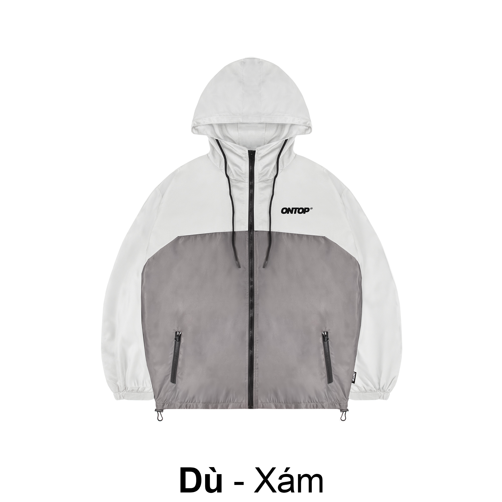 Áo khoác dù có mũ phối màu đen xám ONTOP 2 lớp có dây rút túi trong local brand nam nữ Loosie Jacket