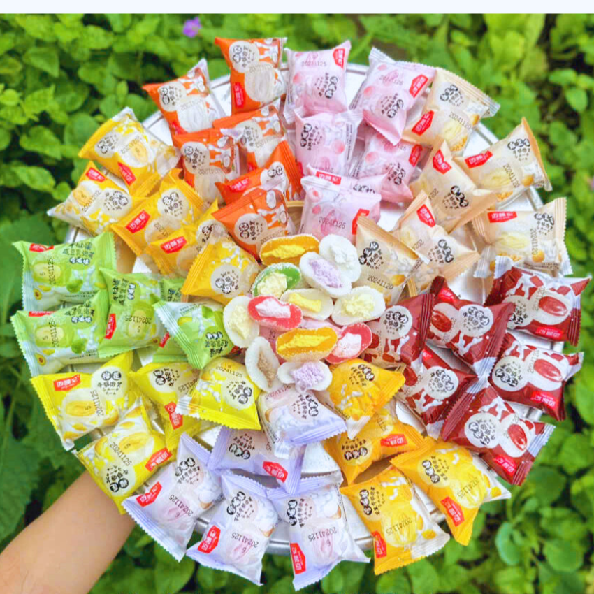 Thùng 1kg Bánh Mochi Sữa Nhân Kem Khoai Môn Đậu Nành Sầu Riêng Đào Xoài - Gia Ngân Food