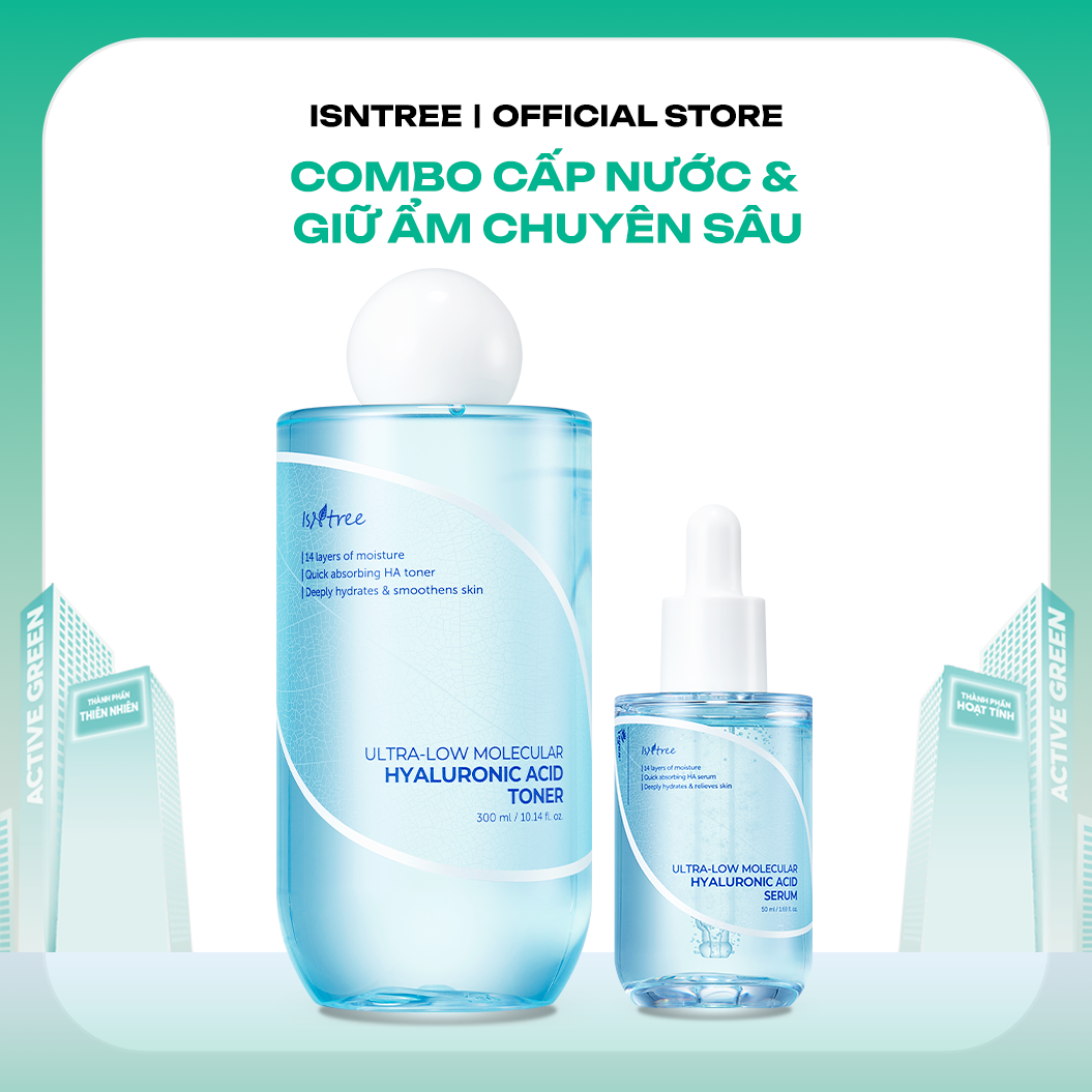 Combo Tinh chất cấp nước Instree Ultra-low Molecular Hyaluronic Acid 50ml + Nước hoa hồng cấp ẩm 
