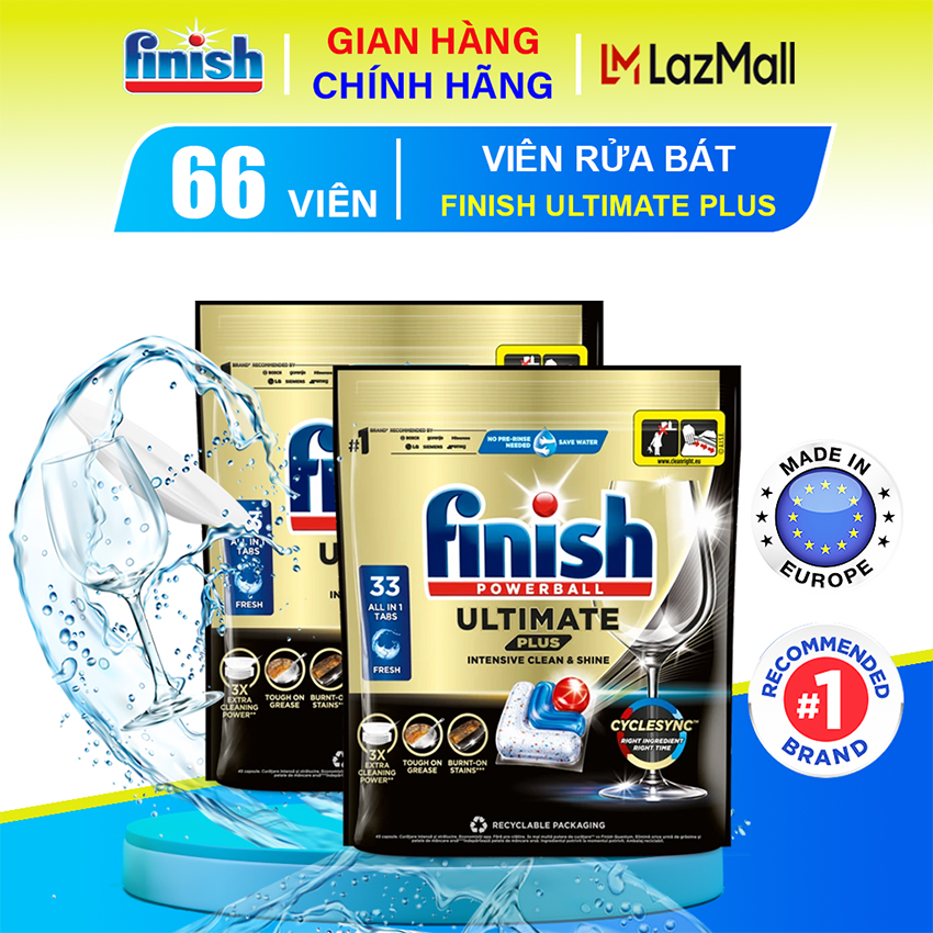 Viên rửa bát cao cấp Finish Powerball Ultimate Plus All In 1 - Túi 100 85 70 66 viên rửa chén Finish