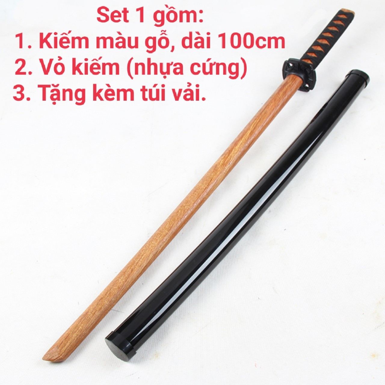 Kiếm nhật katana làm bằng gỗ cứng dài 1m dùng để tập võ tập thể lực luyện kiếm trưng bày đồ phong th