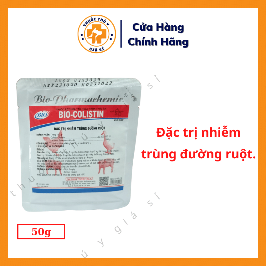 Bio Colistin 50g - Dùng Cho Bệnh Nhiễm Trùng Đường Ruột Ở Gia Cầm Heo - Thú Y Giá Sỉ