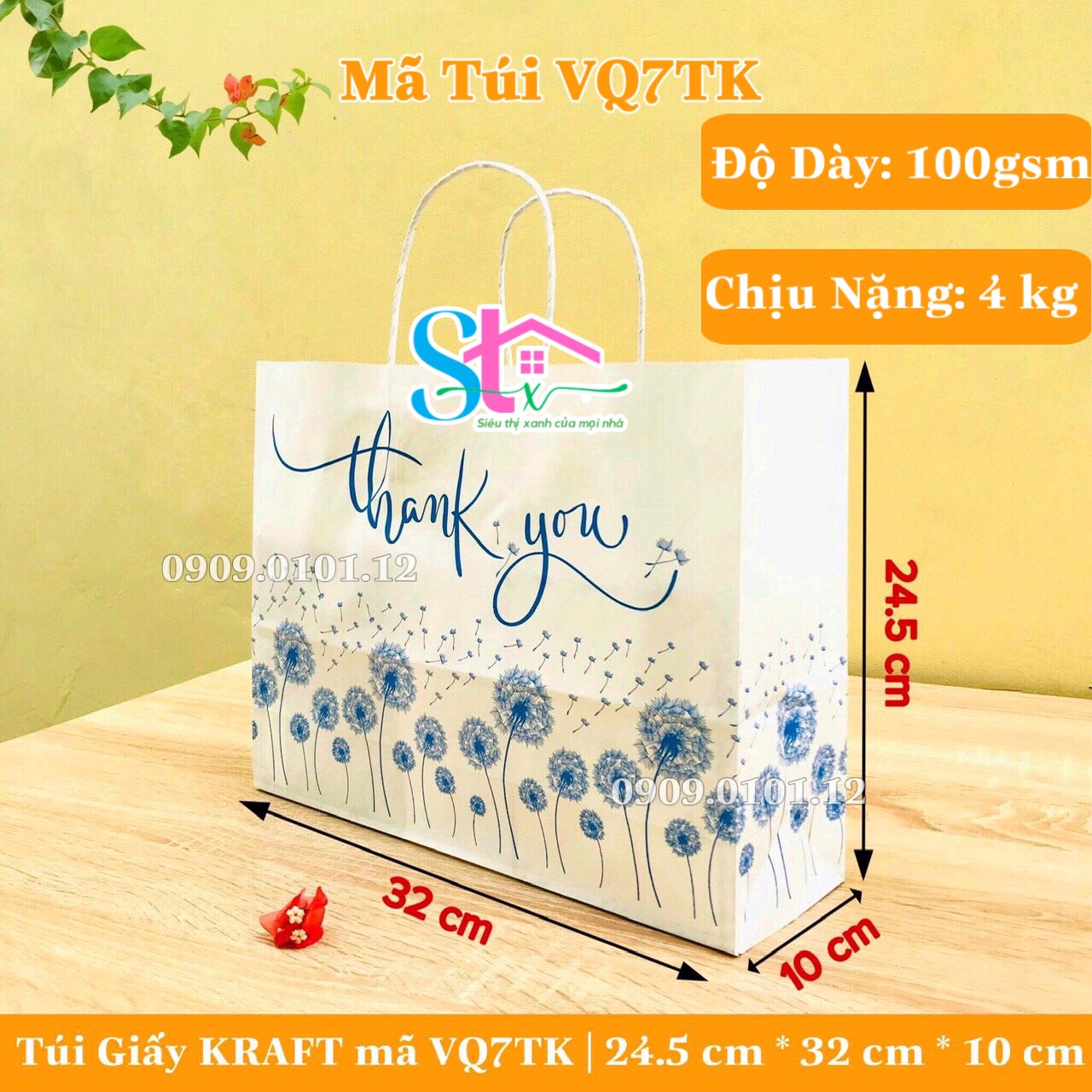 Combo 10 Túi giấy màu đen túi kraft màu đen thank you túi đựng quà họa tiết dễ thương túi giấy kraft đựng quà